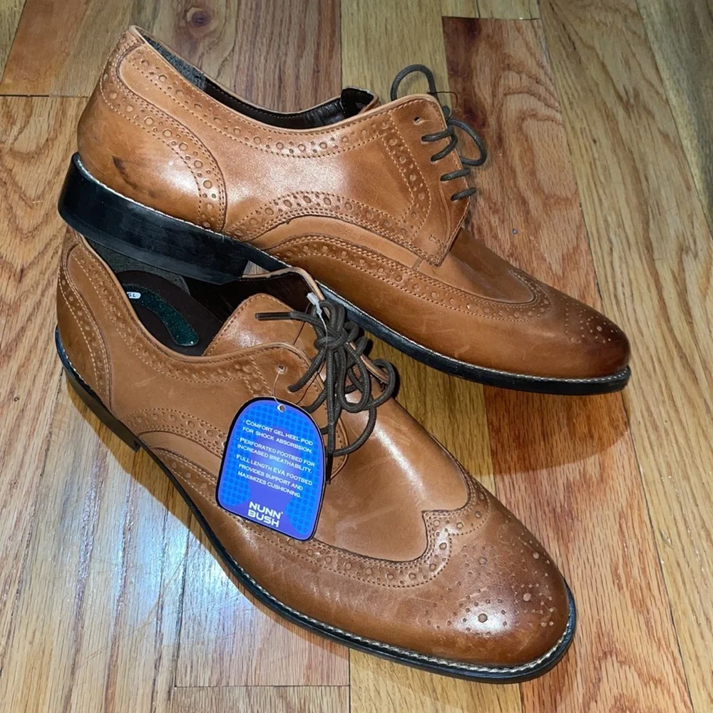NEW ! Nunn Bush Men's Nelson Wingtip Oxfords dress shoes Cognac  12 M
